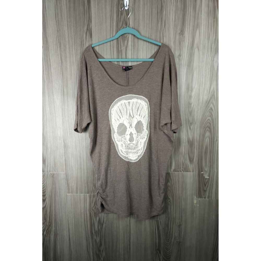 Love Delirious Brown Lace Skull Dolman Tunic Top XL SD10003 Short Sleeve Gothic